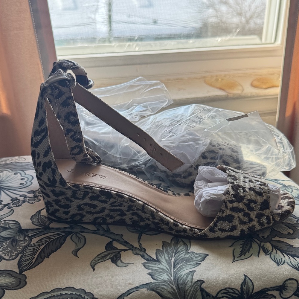 J. Crew Leopard Print Wedge Sandals